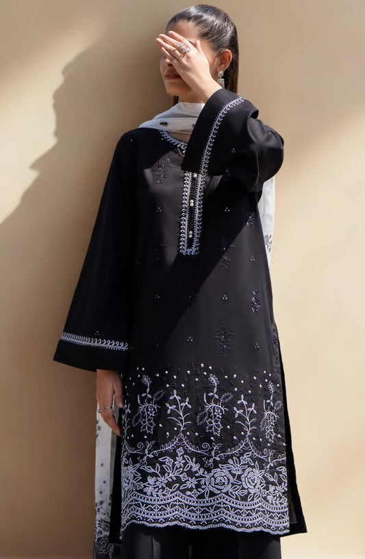 Casual Lite Embroidered Lawn Stitched 3 Piece Suit - Classic Black - CL25MNCD1 - Black - Summer Collection