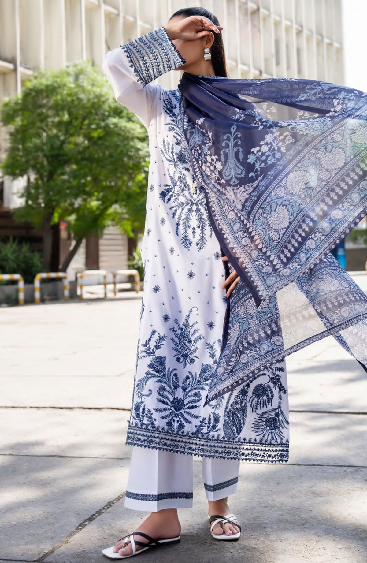 Casual Lite Embroidered Lawn Stitched 3 Piece Suit - White Base - CL25MNCD1 - White - Summer Collection