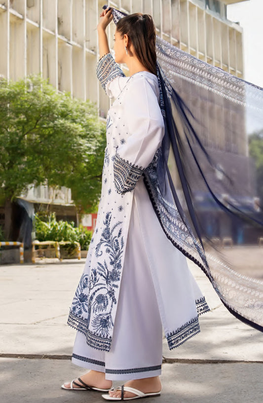 Casual Lite Embroidered Lawn Stitched 3 Piece Suit - White Base - CL25MNCD1 - White - Summer Collection