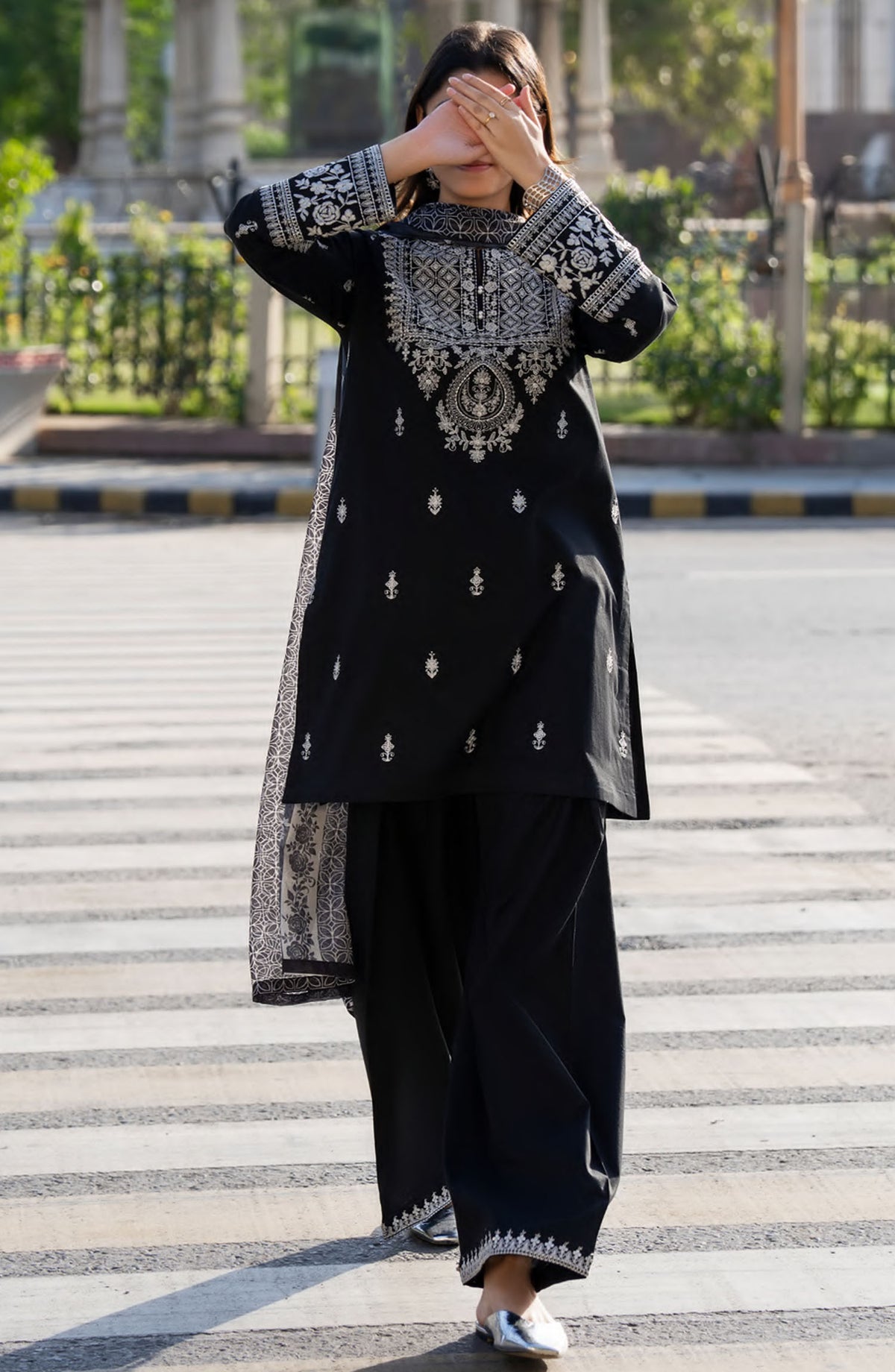 Casual Lite Embroidered Lawn Stitched 3 Piece Suit - Striking Black - CL25MNCD1 - Black - Summer Collection