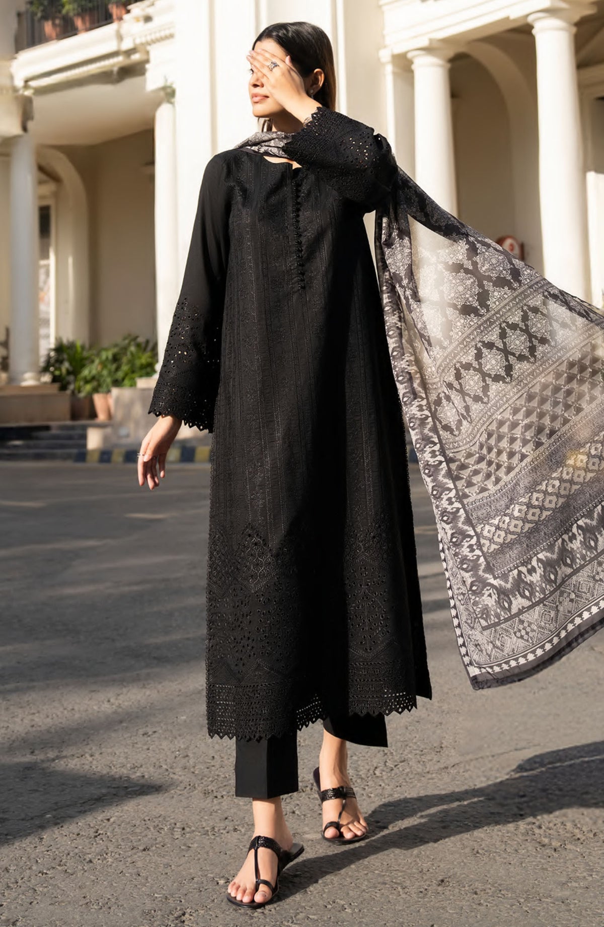 Casual Lite Embroidered Lawn Stitched 3 Piece Suit - Black Within - CL25MNCD1 - Black - Summer Collection