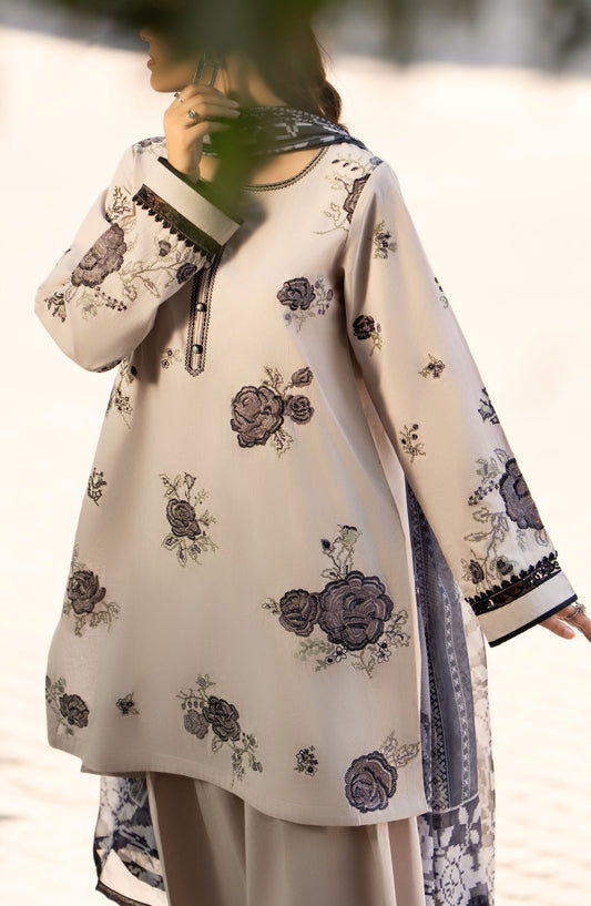 Casual Lite Embroidered Lawn Stitched 3 Piece Suit - Soft Grey - CL25MNCD1 - Grey - Summer Collection