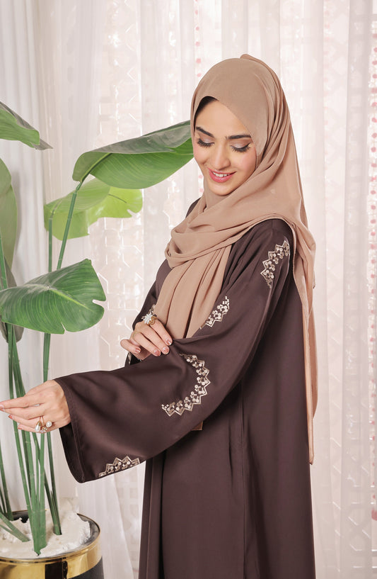 Kohinoor by TGM Maxi Silhouette Premium Nidha Abaya - Celeste Brown - TGM25KOH - Brown