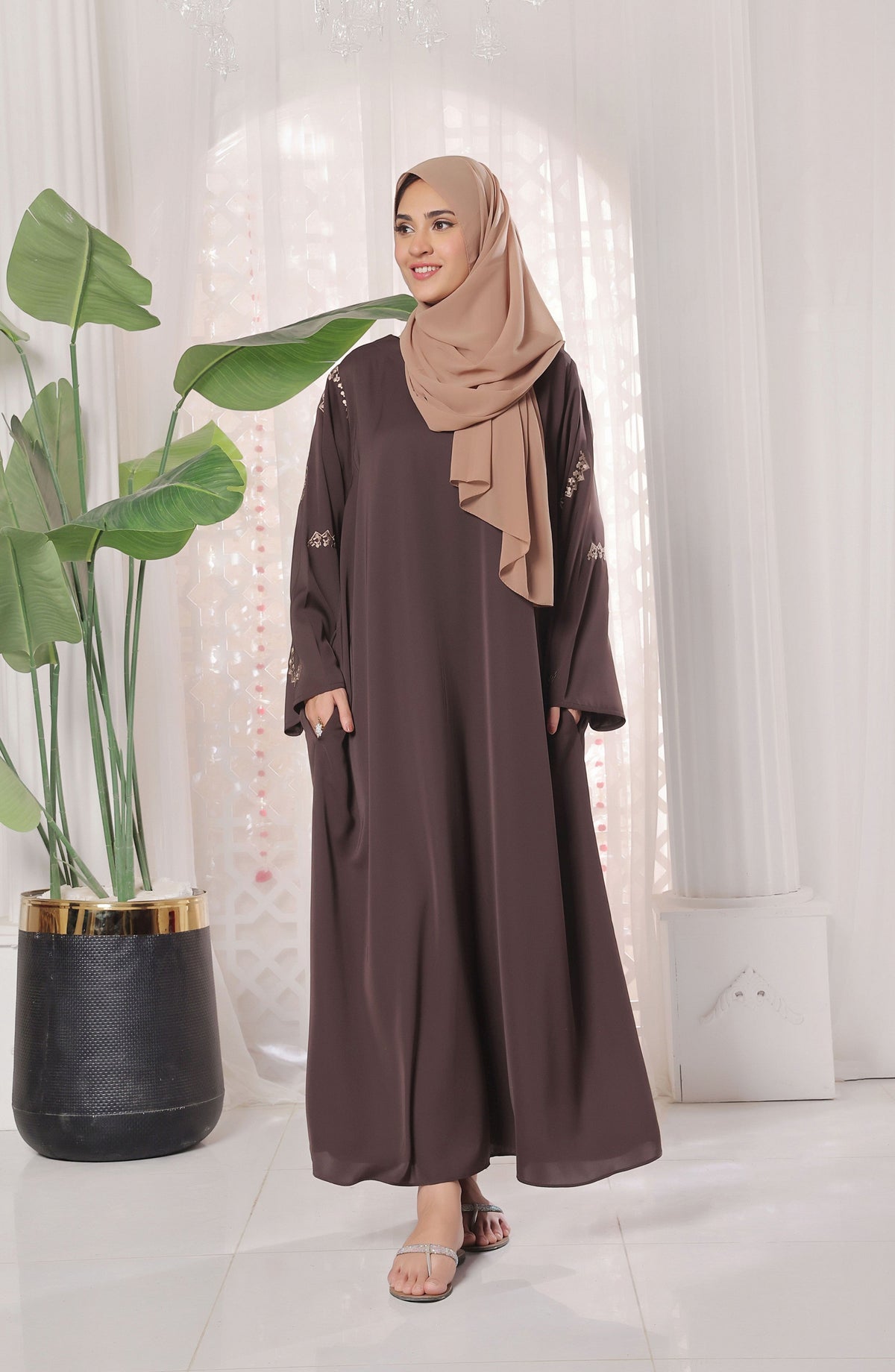 Kohinoor by TGM Maxi Silhouette Premium Nidha Abaya - Celeste Brown - TGM25KOH - Brown
