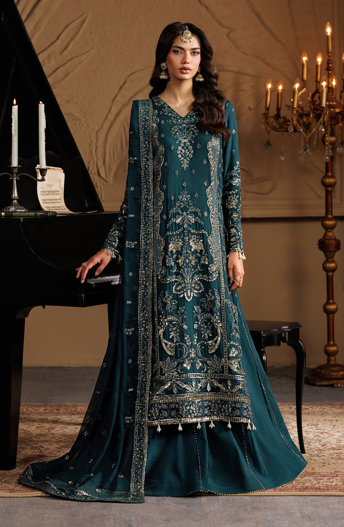Celeste by Emaan Adeel Embroidered Chiffon Unstitched 3 Piece Suit - 08 Asteria - ED26CLS - Teal - Festive Collection