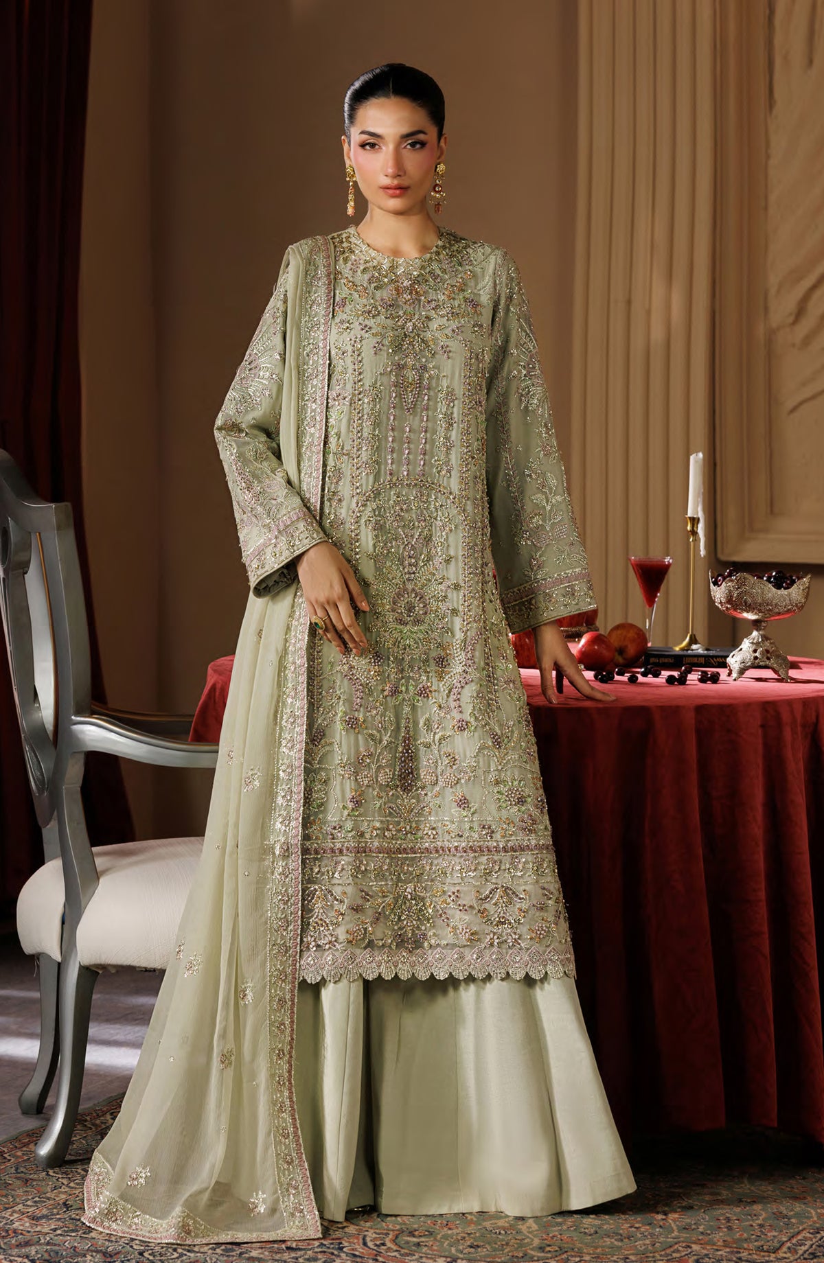 Celeste by Emaan Adeel Embroidered Chiffon Unstitched 3 Piece Suit - 07 Elara - ED26CLS - Green - Festive Collection