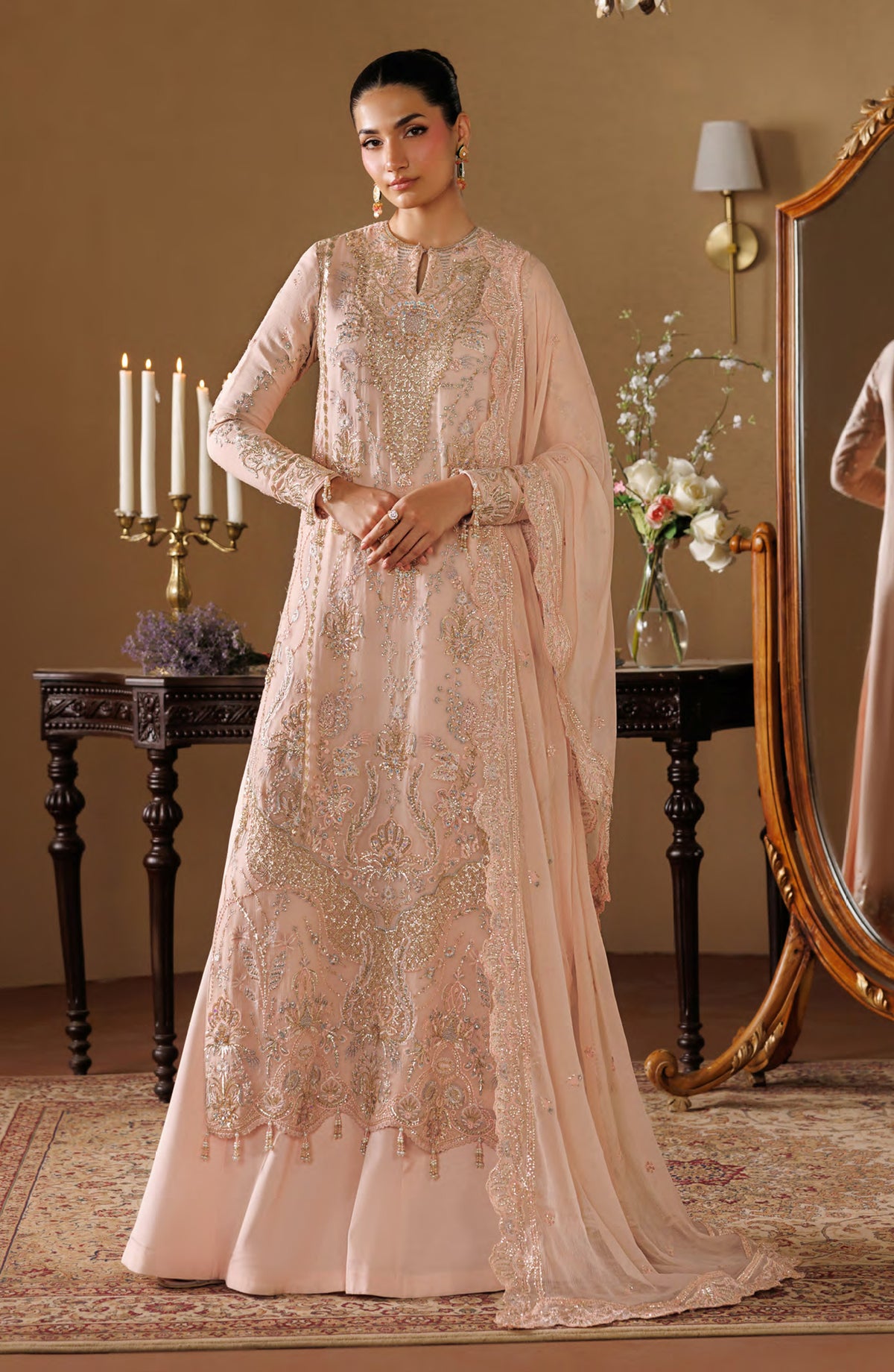 Celeste by Emaan Adeel Embroidered Chiffon Unstitched 3 Piece Suit - 01 Reverie - ED26CLS - Pink - Festive Collection