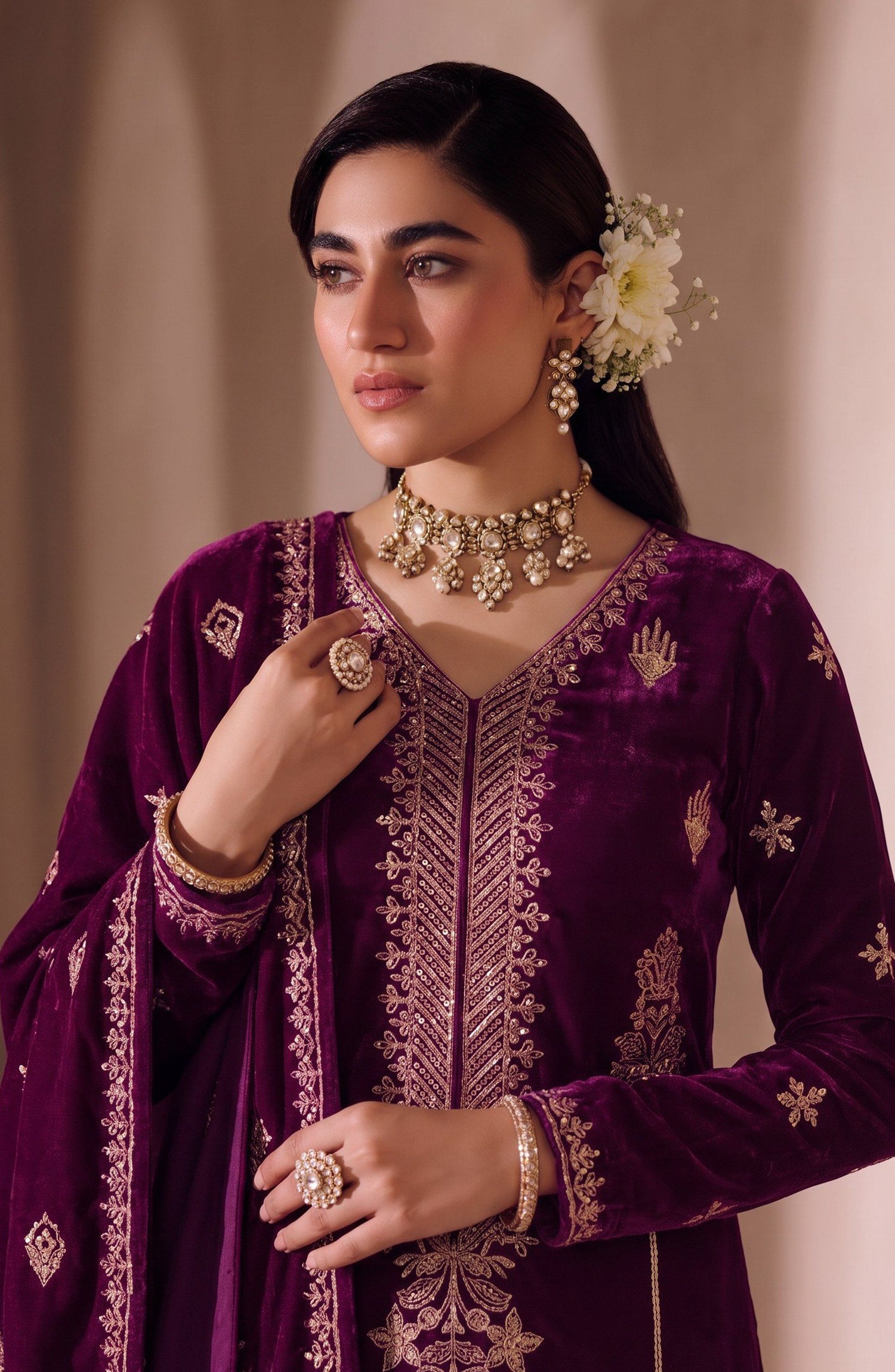 Chanchal by Amna Khadija Embroidered Velvet Unstitched 3 Piece Suit - D-03 - AM26CNL - Purple - Winter Collection