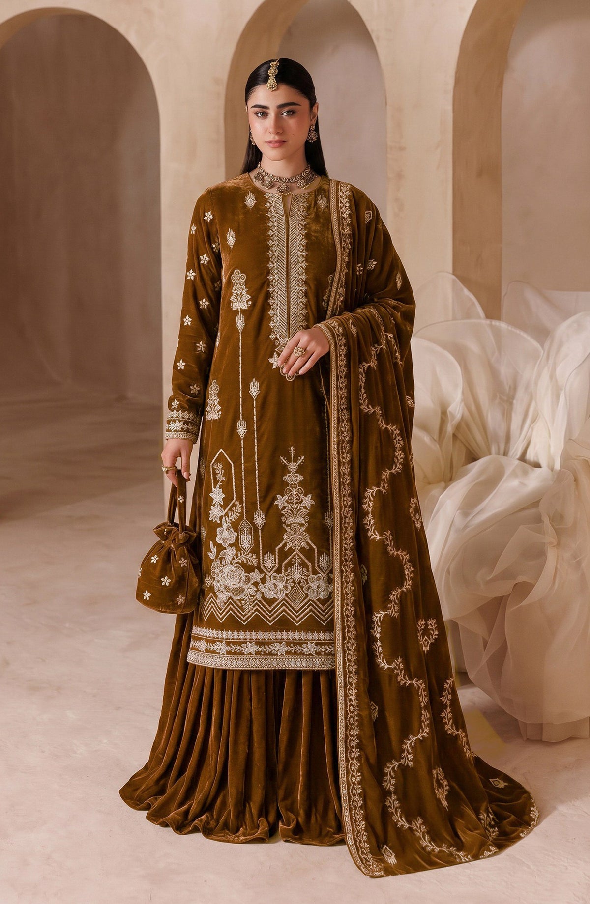 Chanchal by Amna Khadija Embroidered Velvet Unstitched 3 Piece Suit - D-05 - AM26CNL - Mustard - Winter Collection