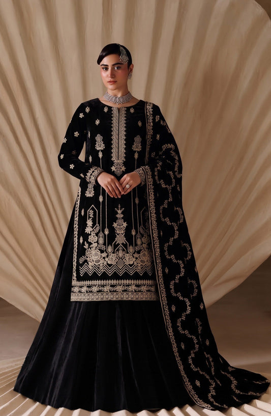 Chanchal by Amna Khadija Embroidered Velvet Unstitched 3 Piece Suit - D-06 - AM26CNL - Black - Winter Collection