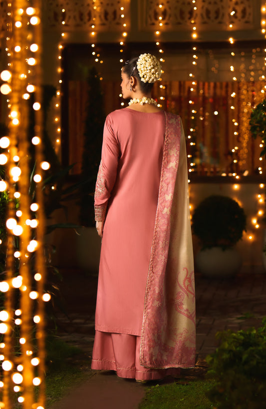 Chand Baali by Casual Lite Embroidered Silk Viscose Stitched 3 Piece Suit - 01 Zargul - CL26CND - Pink - Festive Collection