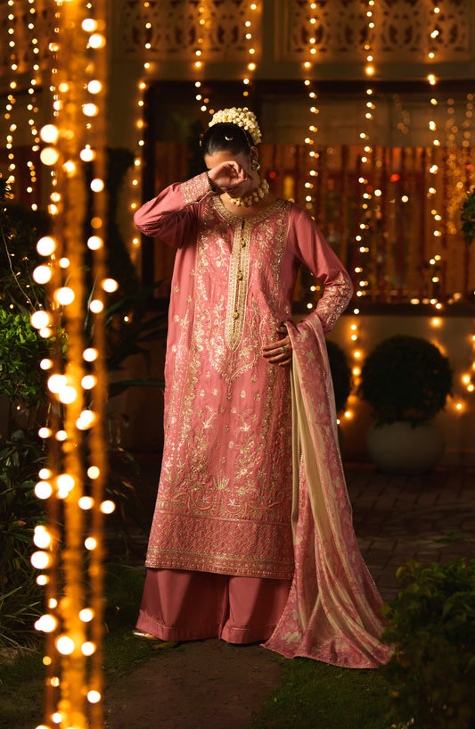 Chand Baali by Casual Lite Embroidered Silk Viscose Stitched 3 Piece Suit - 01 Zargul - CL26CND - Pink - Festive Collection