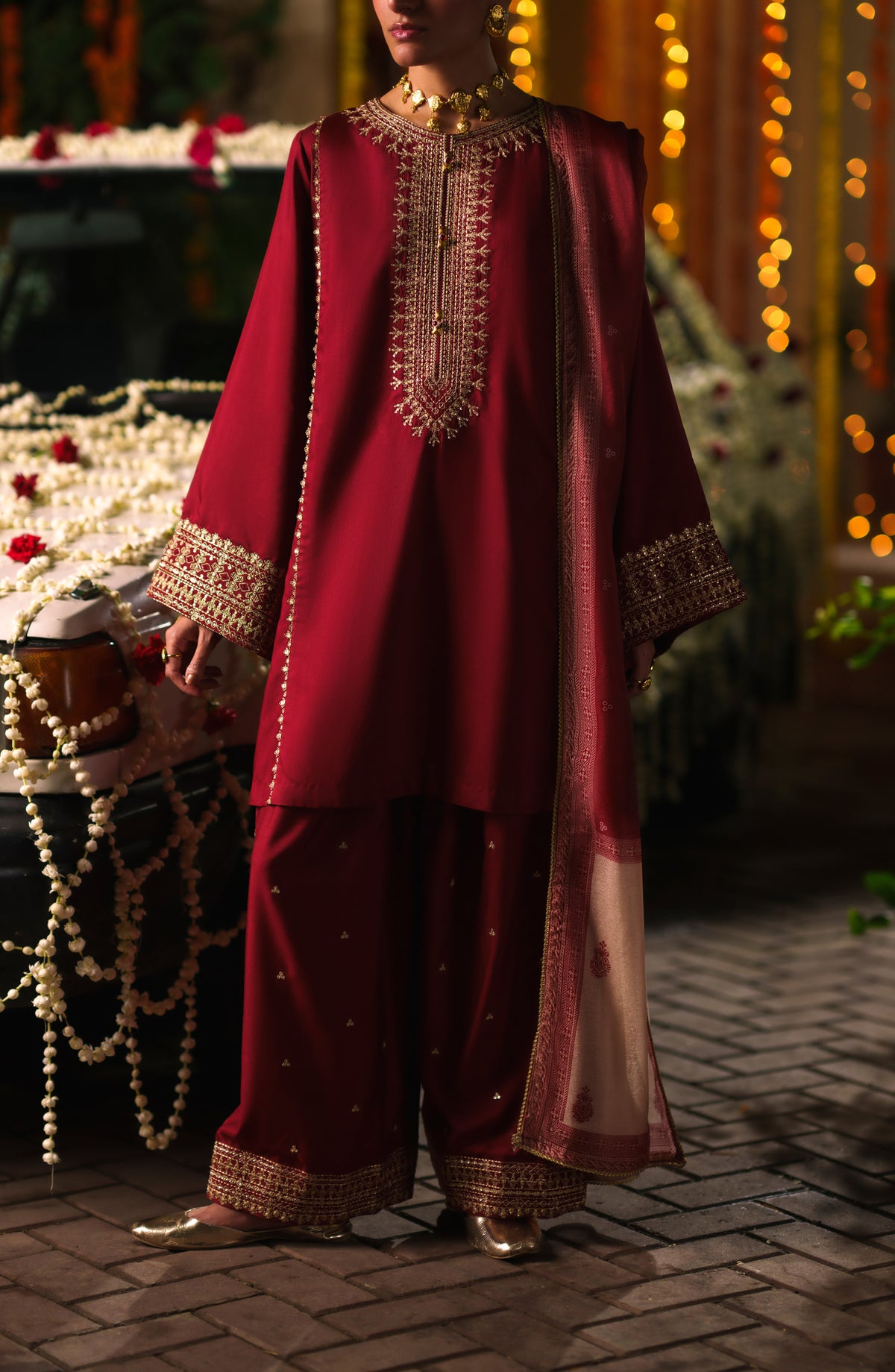 Chand Baali by Casual Lite Embroidered Silk Viscose Stitched 3 Piece Suit - 03 Waqar-e-Surkh - CL26CND - Red - Festive Collection