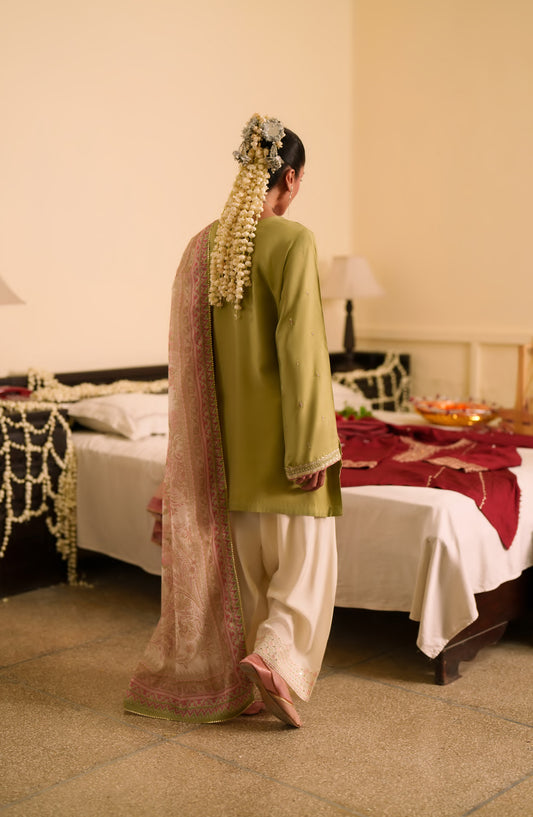 Chand Baali by Casual Lite Embroidered Silk Viscose Stitched 3 Piece Suit - 04 Husan-e-Baharan - CL26CND - Green - Festive Collection