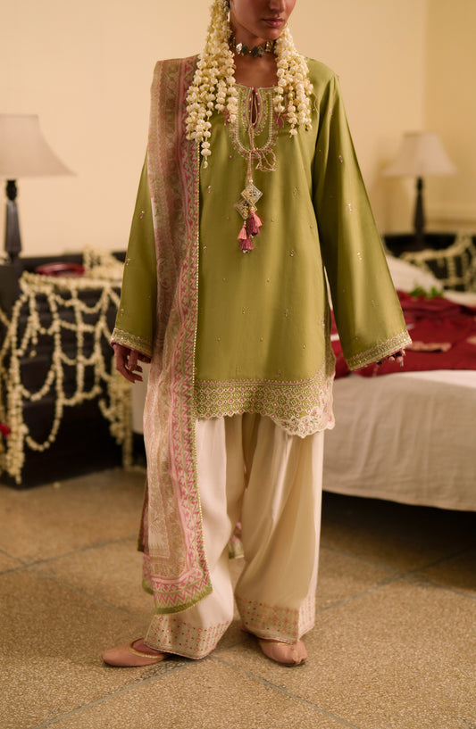 Chand Baali by Casual Lite Embroidered Silk Viscose Stitched 3 Piece Suit - 04 Husan-e-Baharan - CL26CND - Green - Festive Collection