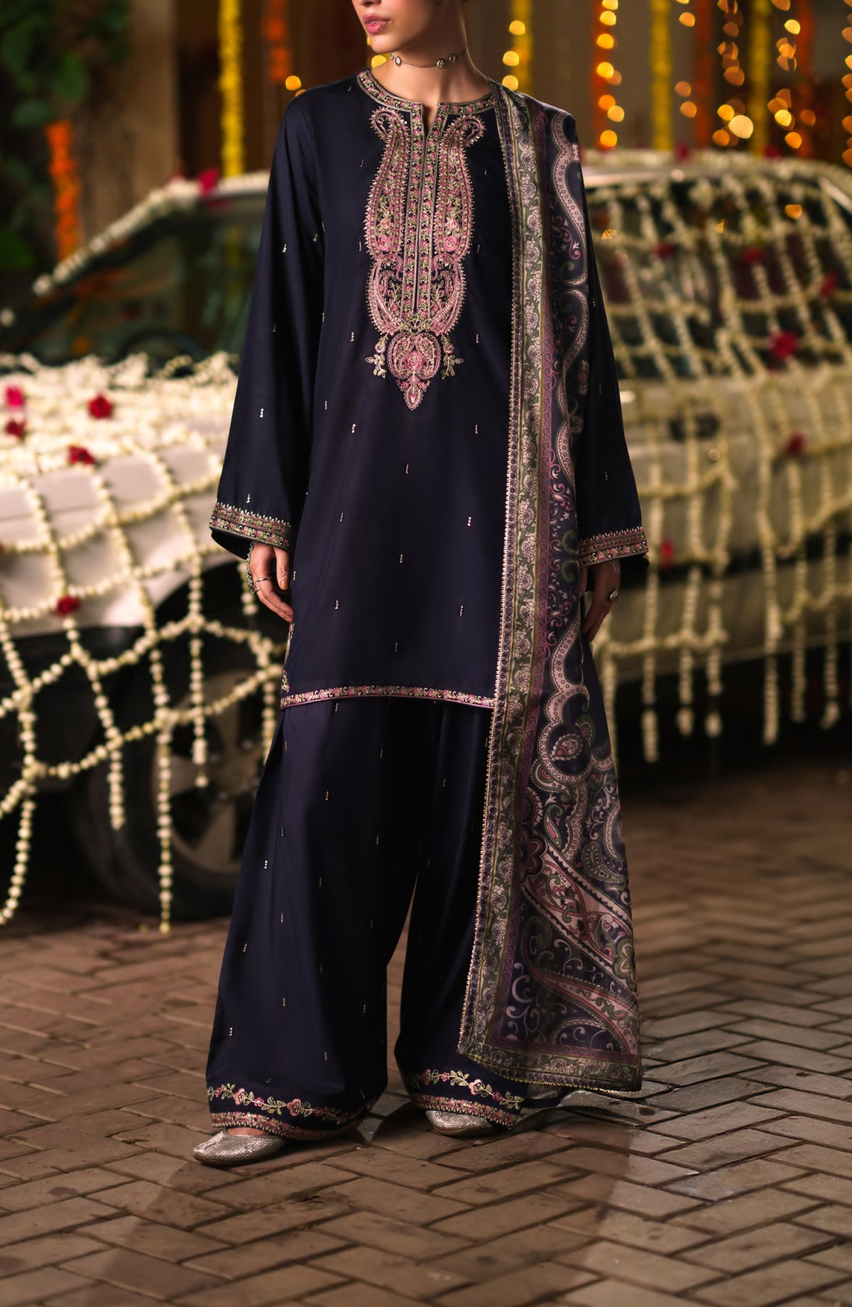 Chand Baali by Casual Lite Embroidered Silk Viscose Stitched 3 Piece Suit - 05 Husan-e-Mah - CL26CND - Blue - Festive Collection