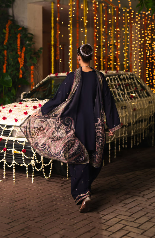 Chand Baali by Casual Lite Embroidered Silk Viscose Stitched 3 Piece Suit - 05 Husan-e-Mah - CL26CND - Blue - Festive Collection