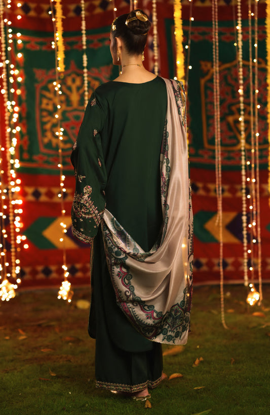 Chand Baali by Casual Lite Embroidered Silk Viscose Stitched 3 Piece Suit - 07 Dilkash - CL26CND - Green - Festive Collection