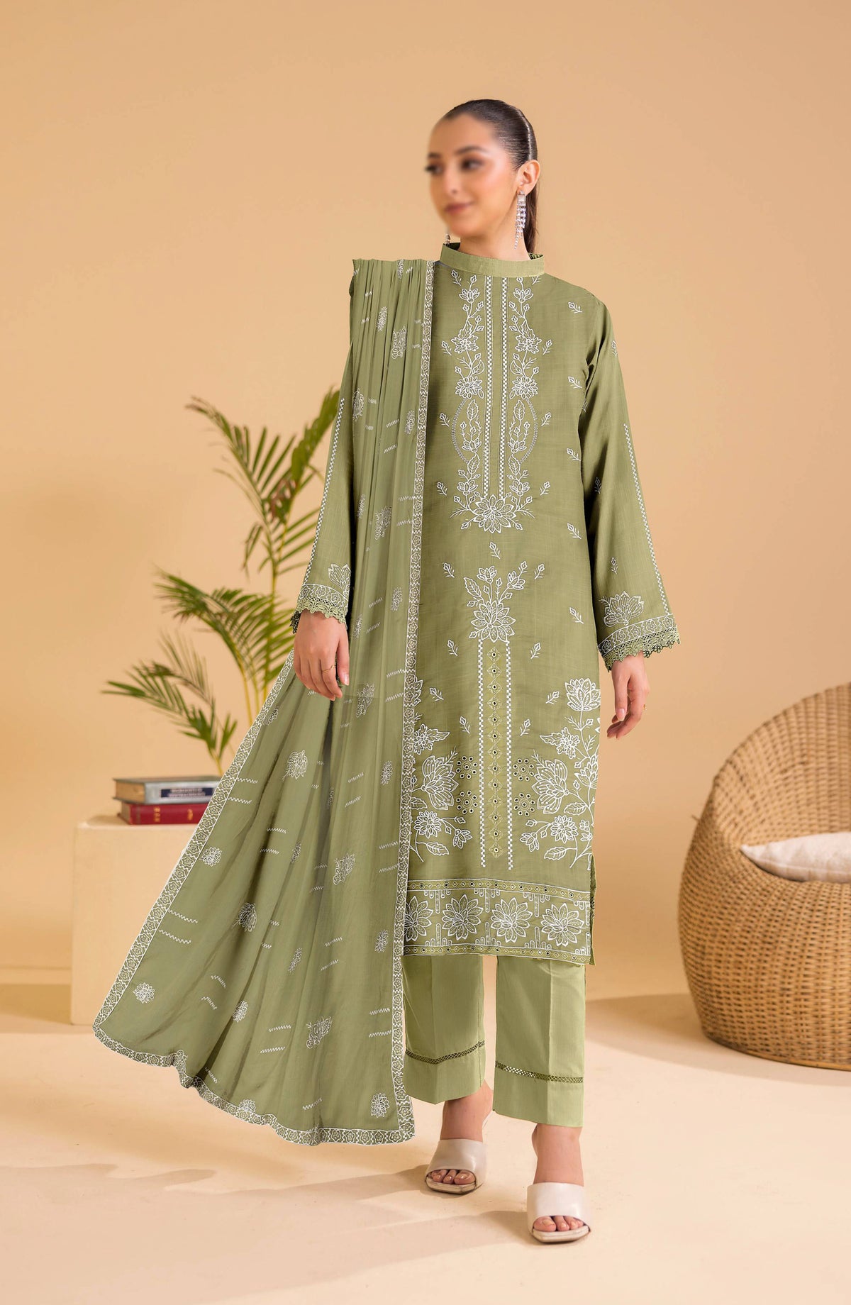 Chandni by Al Karim Embroidered Lawn Unstitched 3 Piece Suit - D-01 - AK26CHN - Green - Summer Collection