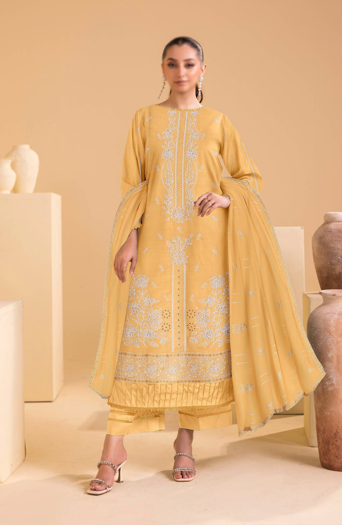Chandni by Al Karim Embroidered Lawn Unstitched 3 Piece Suit - D-04 - AK26CHN - Yellow - Summer Collection