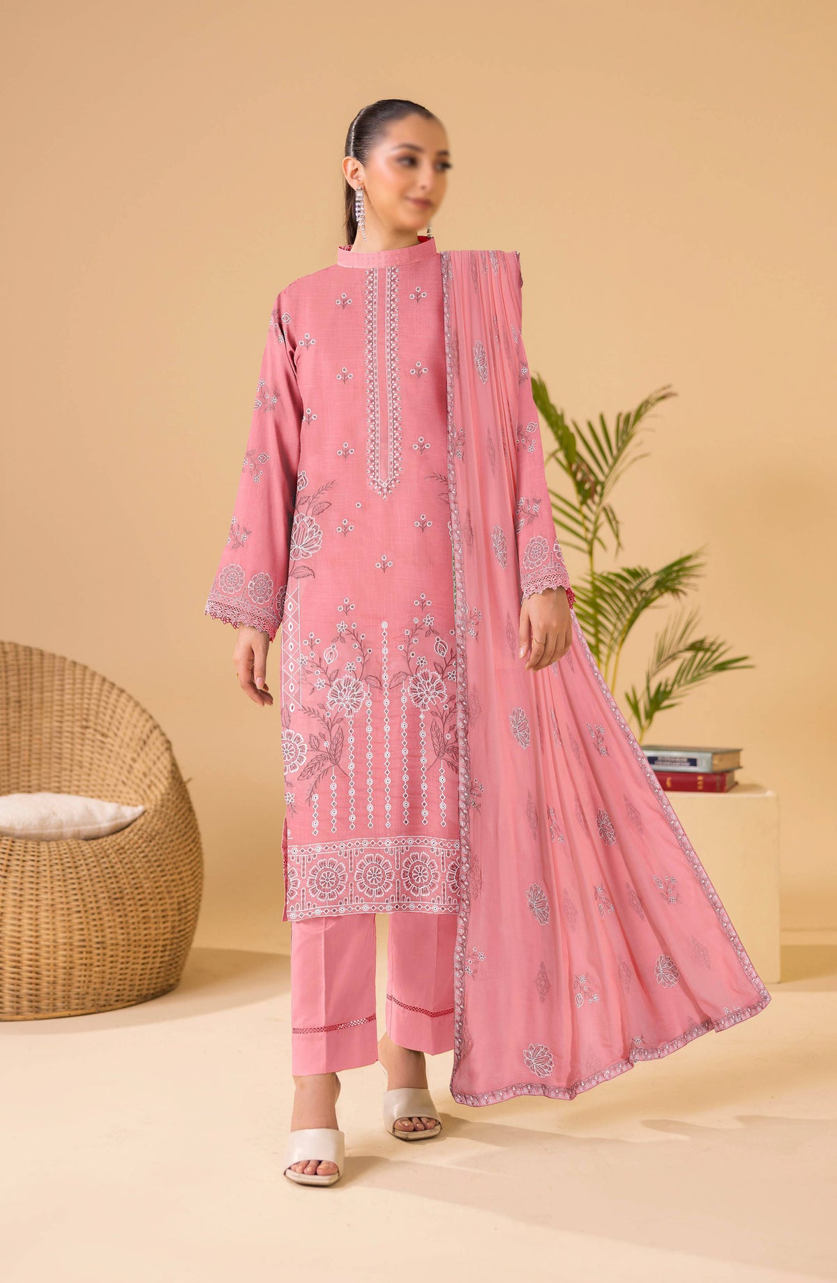 Chandni by Al Karim Embroidered Lawn Unstitched 3 Piece Suit - D-05 - AK26CHN - Pink - Summer Collection