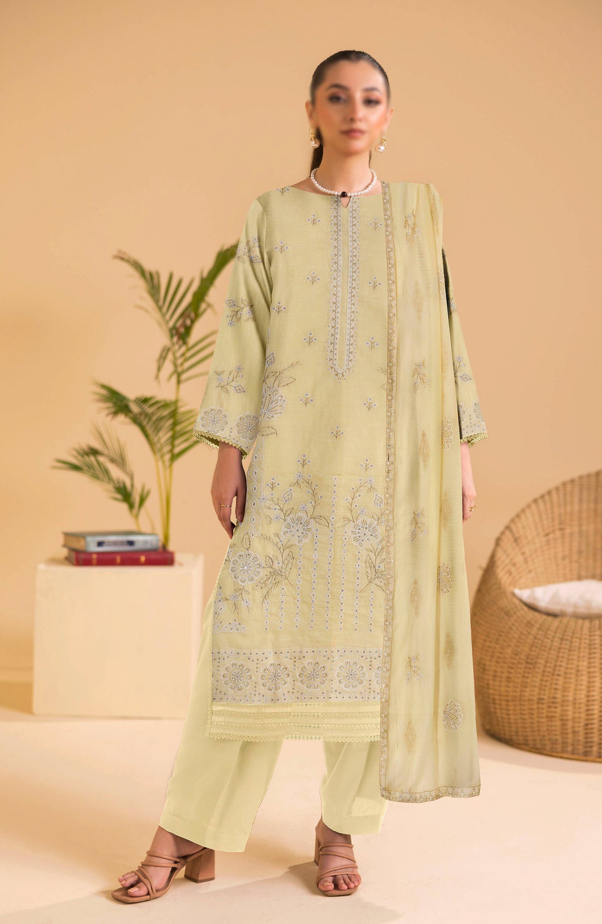 Chandni by Al Karim Embroidered Lawn Unstitched 3 Piece Suit - D-06 - AK26CHN - Green - Summer Collection