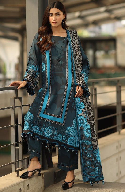 Charizma C-Prints Printed Staple Unstitched 3 Piece Suit - CPW5-18 - CHZ25CW - Blue - Winter Collection