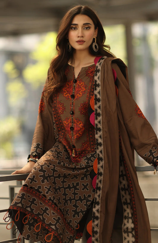 Charizma C-Prints Printed Staple Unstitched 3 Piece Suit - CPW5-17 - CHZ25CW - Brown - Winter Collection