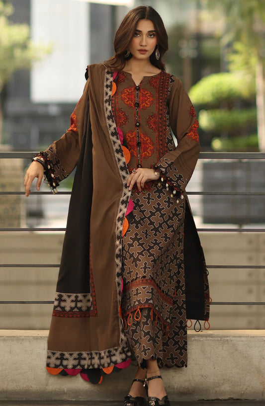 Charizma C-Prints Printed Staple Unstitched 3 Piece Suit - CPW5-17 - CHZ25CW - Brown - Winter Collection