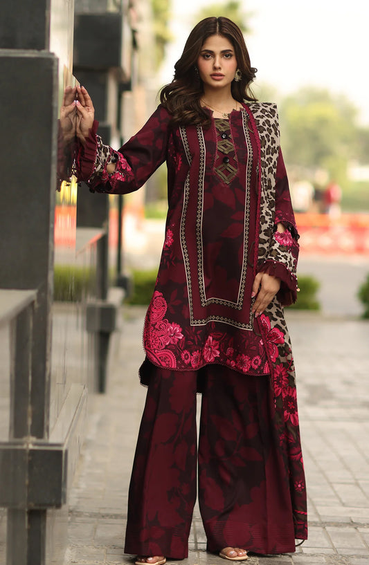 Charizma C-Prints Printed Staple Unstitched 3 Piece Suit - CPW5-16 - CHZ25CW - Maroon - Winter Collection