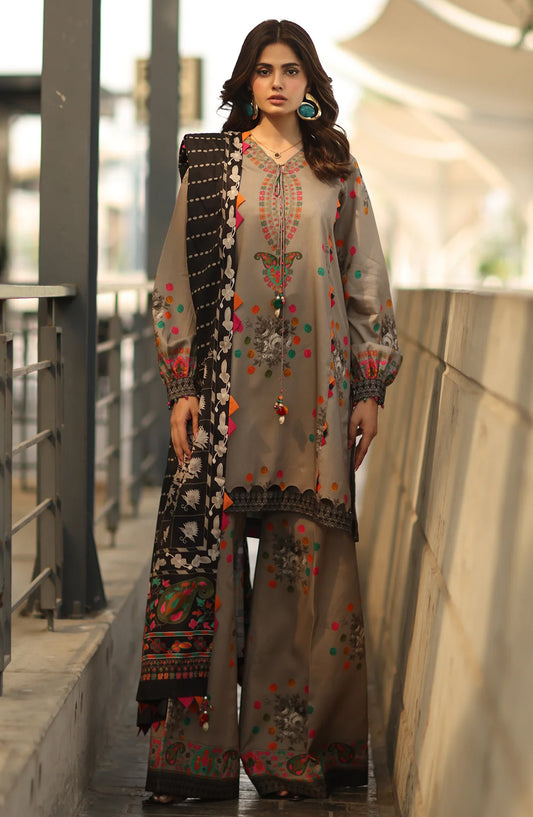 Charizma C-Prints Printed Staple Unstitched 3 Piece Suit - CPW5-13 - CHZ25CW - Grey - Winter Collection