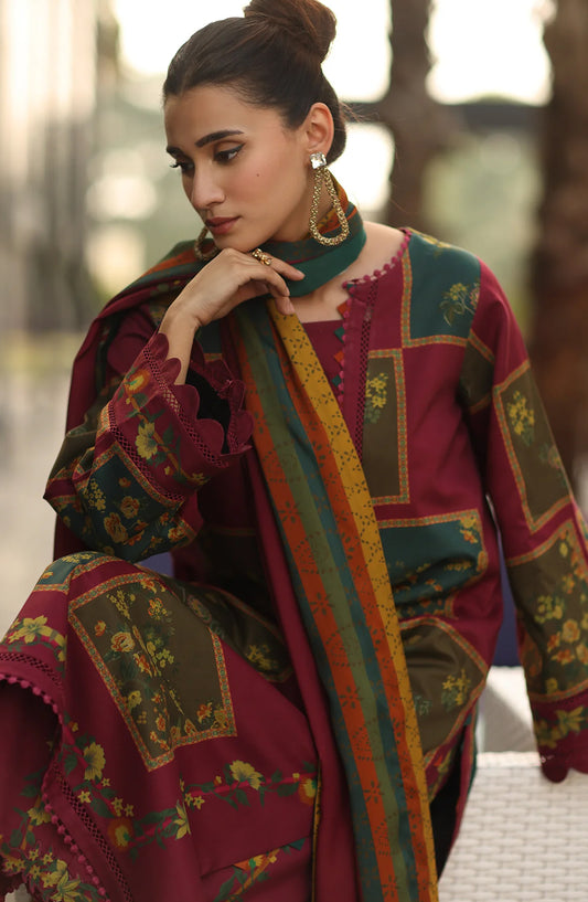 Charizma C-Prints Printed Staple Unstitched 3 Piece Suit - CPW5-10 - CHZ25CW - Maroon - Winter Collection
