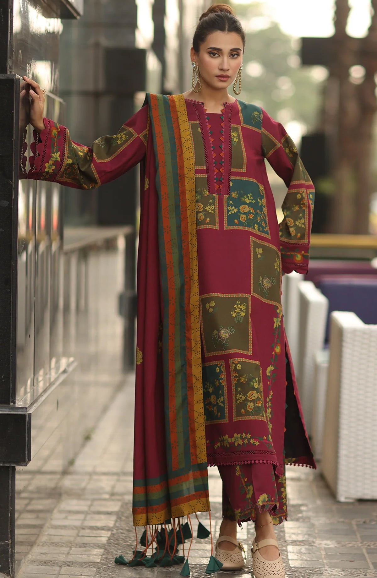 Charizma C-Prints Printed Staple Unstitched 3 Piece Suit - CPW5-10 - CHZ25CW - Maroon - Winter Collection