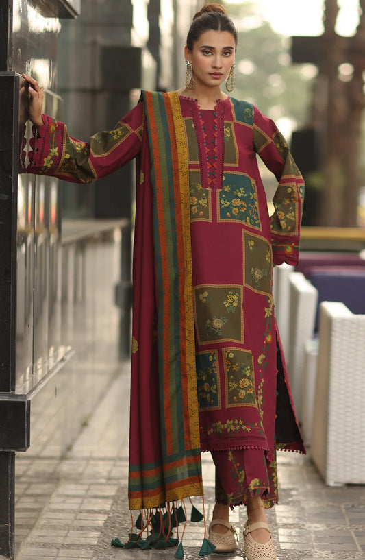 Charizma C-Prints Printed Staple Unstitched 3 Piece Suit - CPW5-10 - CHZ25CW - Maroon - Winter Collection