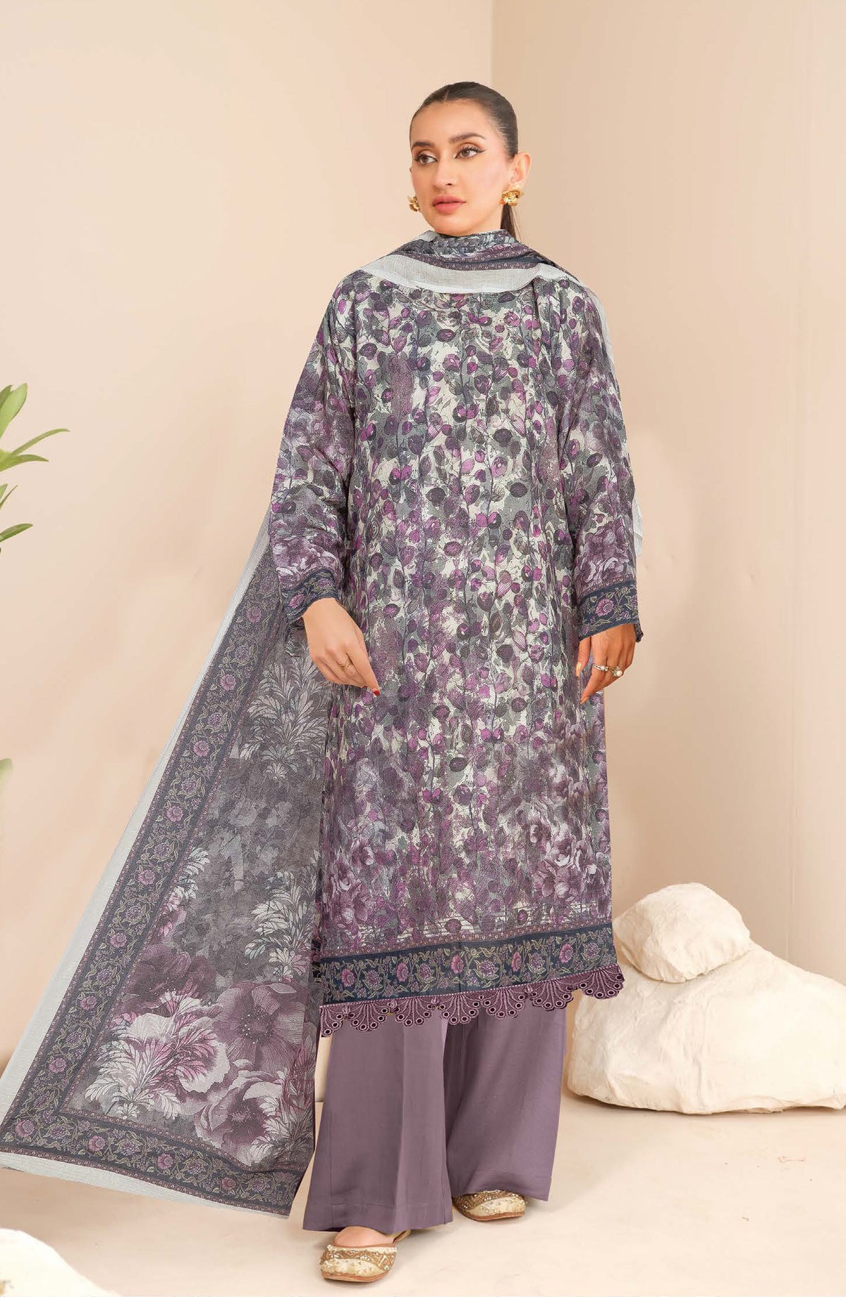 Class by Johra Printed Lawn Unstitched 3 Piece Suit - JH-1153 - JH25CLAS - Grey - Casual Collection