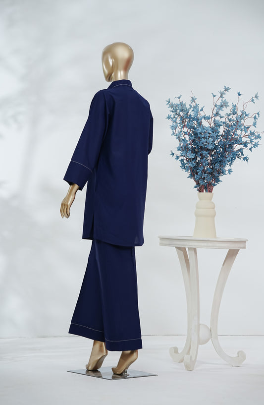 Cmeili by Amna Khadija Solid Bana Dora Stitched 2 Piece Co-ords Set - AKCF-04 - AM26AKCF - Blue - Summer Collection