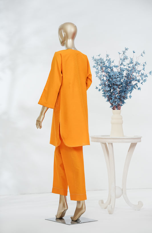 Cmeili by Amna Khadija Solid Jacquard Stitched 2 Piece Co-ords Set - AKCF-02 - AM26AKCF - Orange - Summer Collection