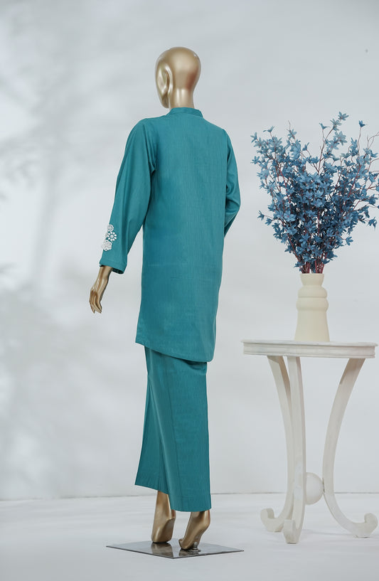 Cmeili by Amna Khadija Solid Jacquard Stitched 2 Piece Co-ords Set - AKCF-03 - AM26AKCF - Teal - Summer Collection