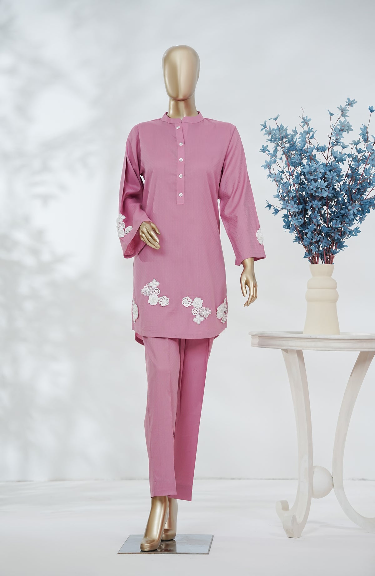 Cmeili by Amna Khadija Solid Jacquard Stitched 2 Piece Co-ords Set - AKCF-05 - AM26AKCF - Pink - Summer Collection