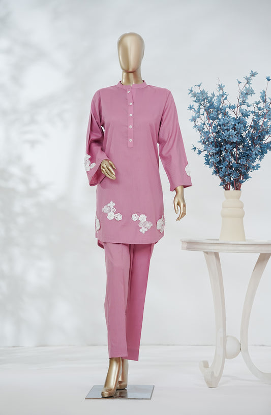 Cmeili by Amna Khadija Solid Jacquard Stitched 2 Piece Co-ords Set - AKCF-05 - AM26AKCF - Pink - Summer Collection