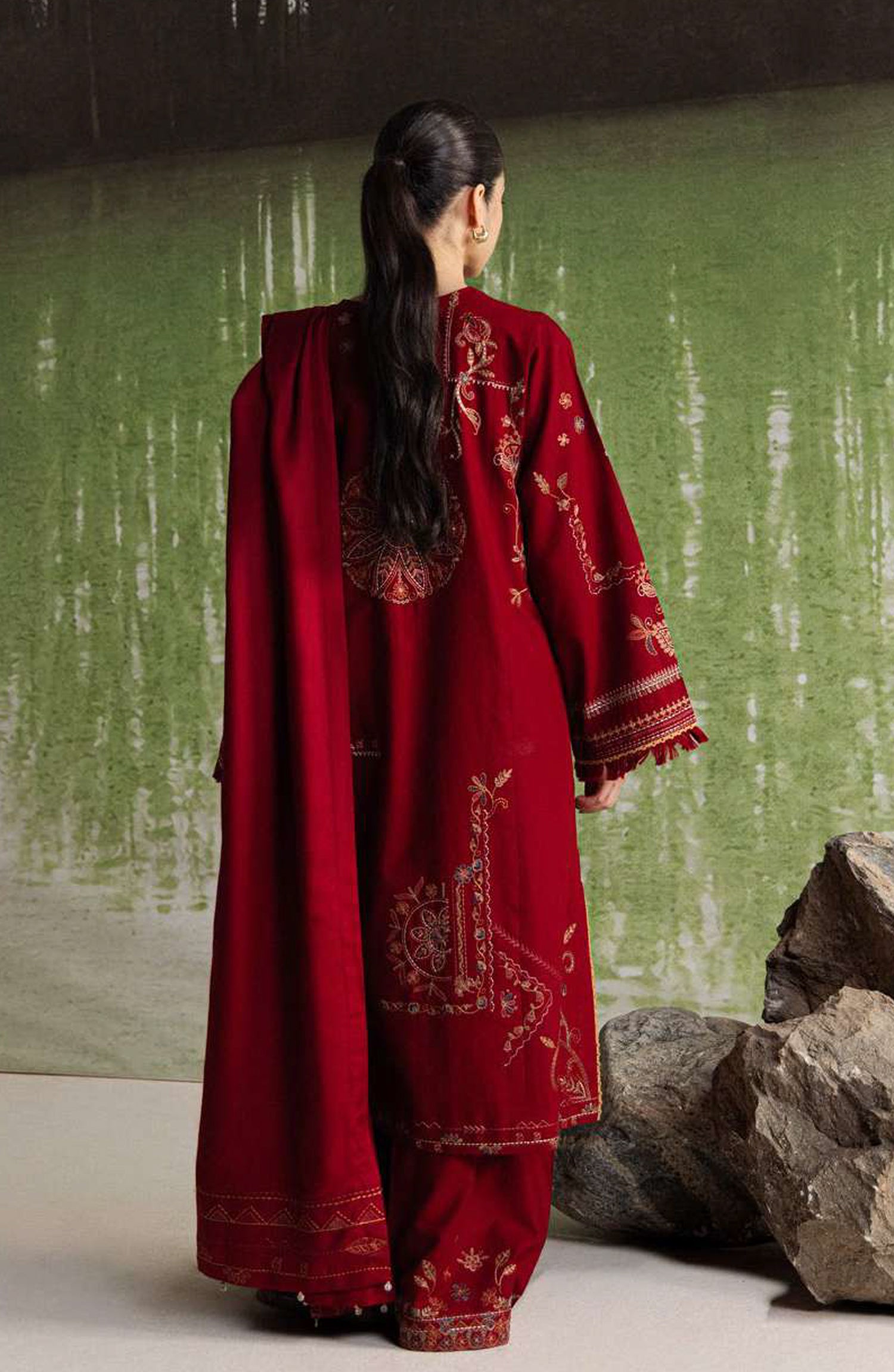 Coco by Zara Shahjahan Embroidered Khaddar Unstitched 3 Piece Suit - D-10A - ZS26CW - Red - Winter Collection
