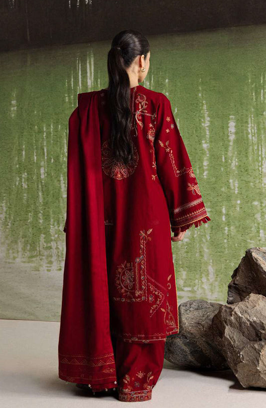 Coco by Zara Shahjahan Embroidered Khaddar Unstitched 3 Piece Suit - D-10A - ZS26CW - Red - Winter Collection
