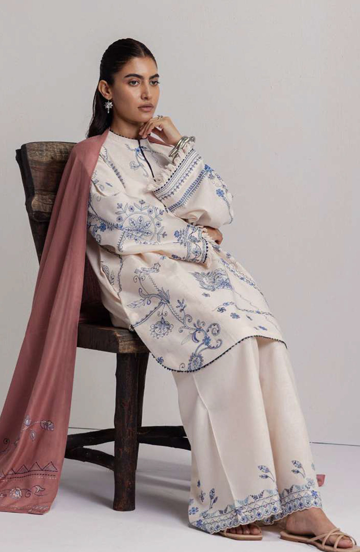 Coco by Zara Shahjahan Embroidered Khaddar Unstitched 3 Piece Suit - D-10B - ZS26CW - White - Winter Collection