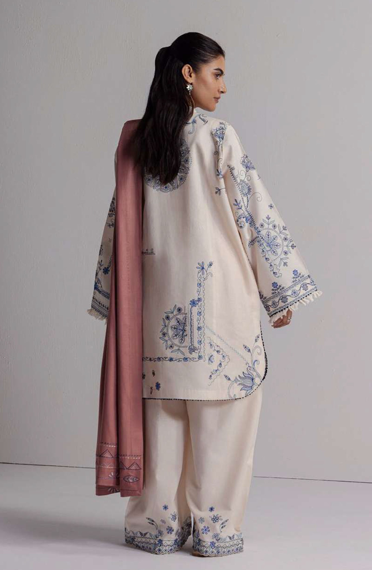 Coco by Zara Shahjahan Embroidered Khaddar Unstitched 3 Piece Suit - D-10B - ZS26CW - White - Winter Collection