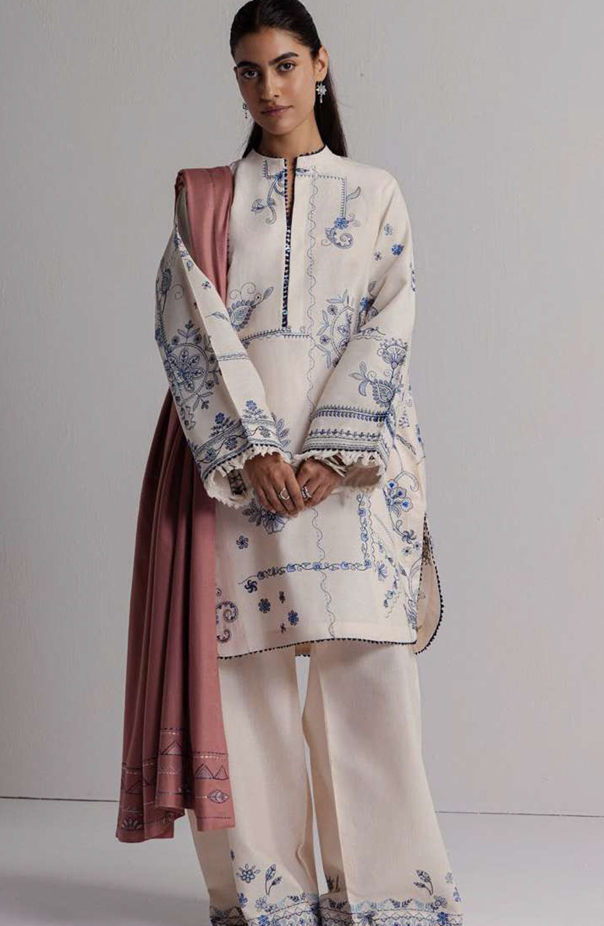 Coco by Zara Shahjahan Embroidered Khaddar Unstitched 3 Piece Suit - D-10B - ZS26CW - White - Winter Collection