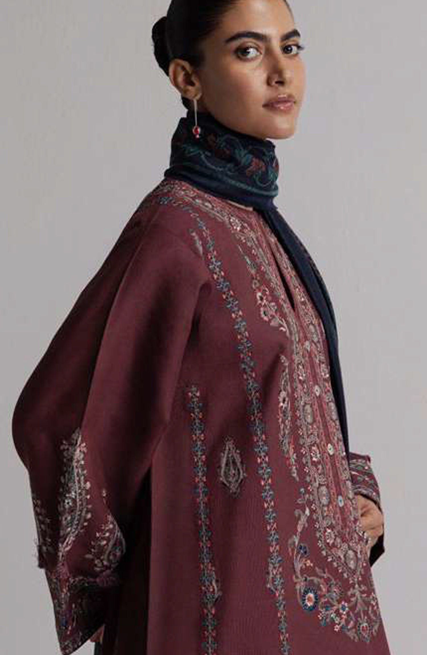 Coco by Zara Shahjahan Embroidered Khaddar Unstitched 3 Piece Suit - D-1A - ZS26CW - Burgundy - Winter Collection