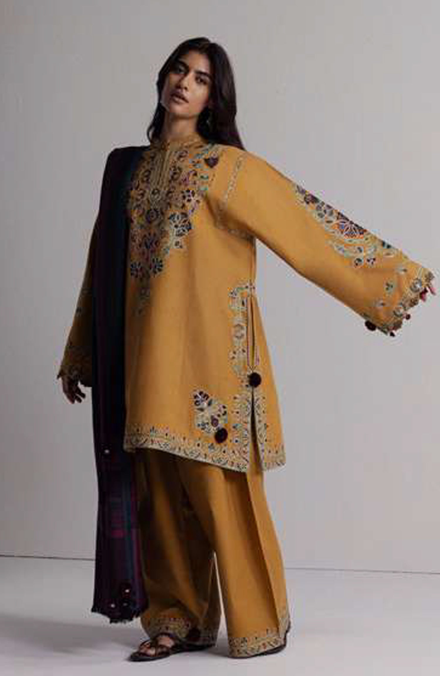 Coco by Zara Shahjahan Embroidered Karandi Unstitched 3 Piece Suit - D-2A - ZS26CW - Mustard - Winter Collection