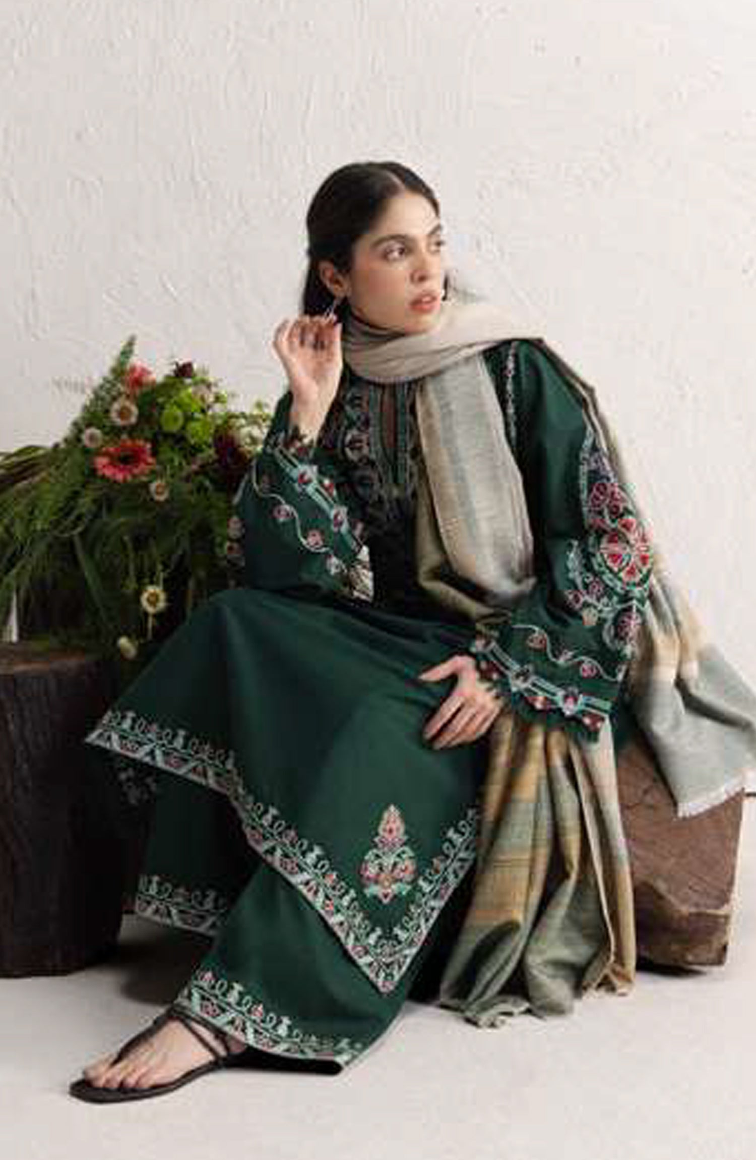 Coco by Zara Shahjahan Embroidered Karandi Unstitched 3 Piece Suit - D-2B - ZS26CW - Green - Winter Collection