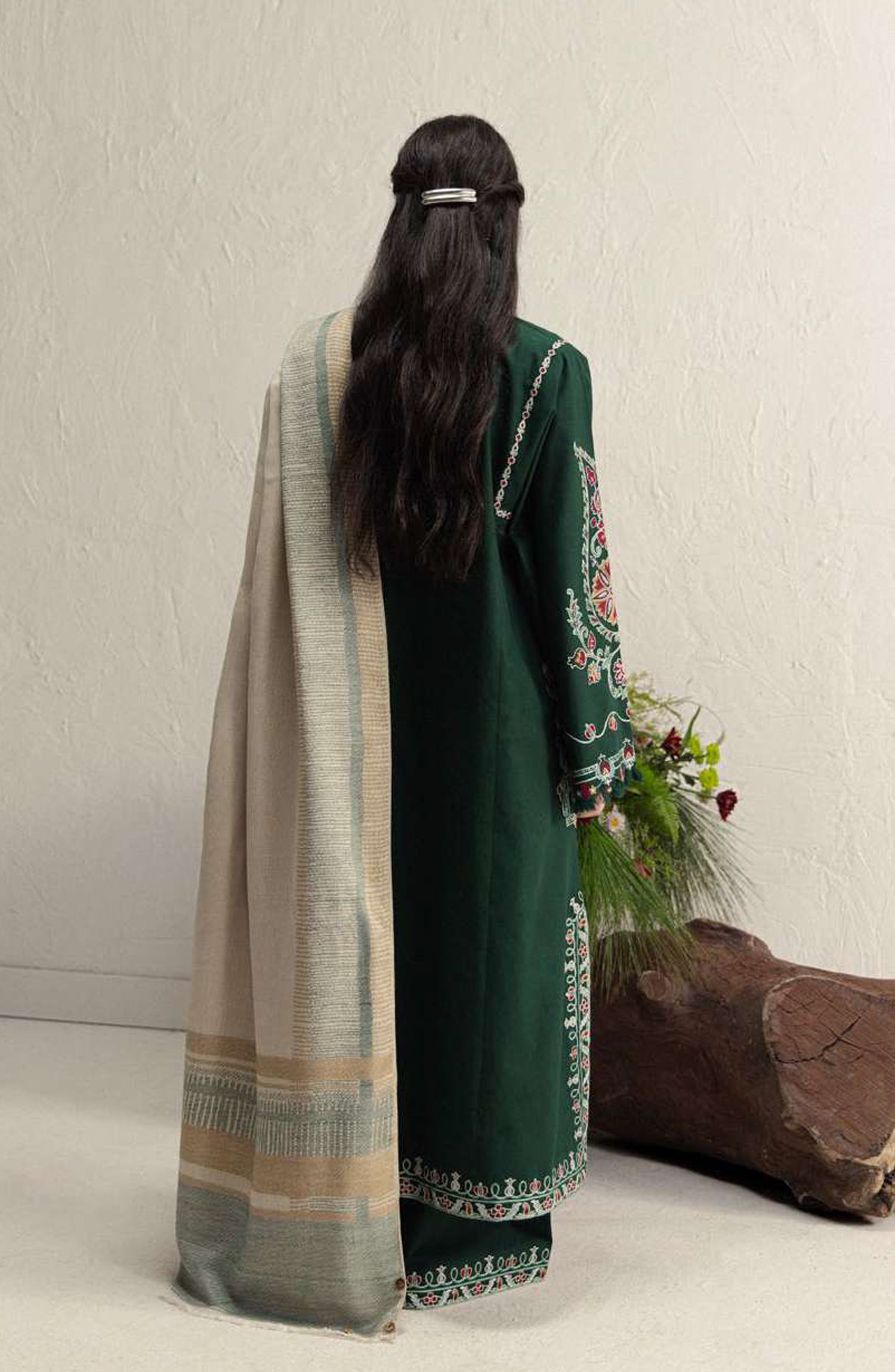 Coco by Zara Shahjahan Embroidered Karandi Unstitched 3 Piece Suit - D-2B - ZS26CW - Green - Winter Collection