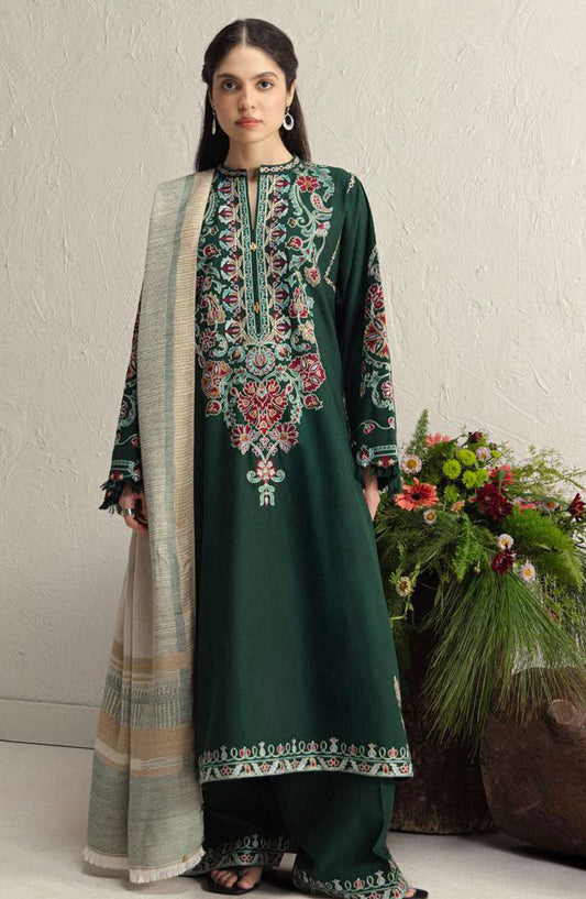 Coco by Zara Shahjahan Embroidered Karandi Unstitched 3 Piece Suit - D-2B - ZS26CW - Green - Winter Collection